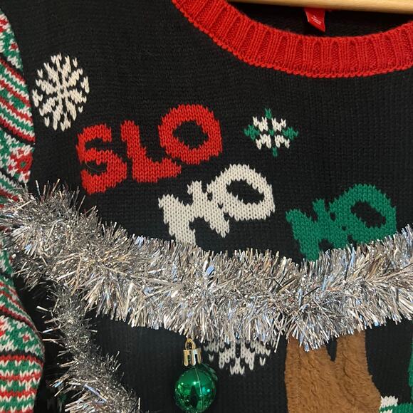 Joyland Ugly Christmas Sweater Party Large Sloth Slo HoHo Santa Bells Crewneck - Picture 2 of 5